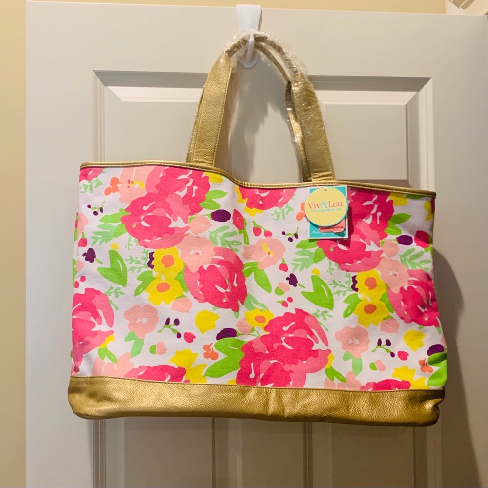 New Viv & Lou Large Floral Tote Bag Pink Flowers
